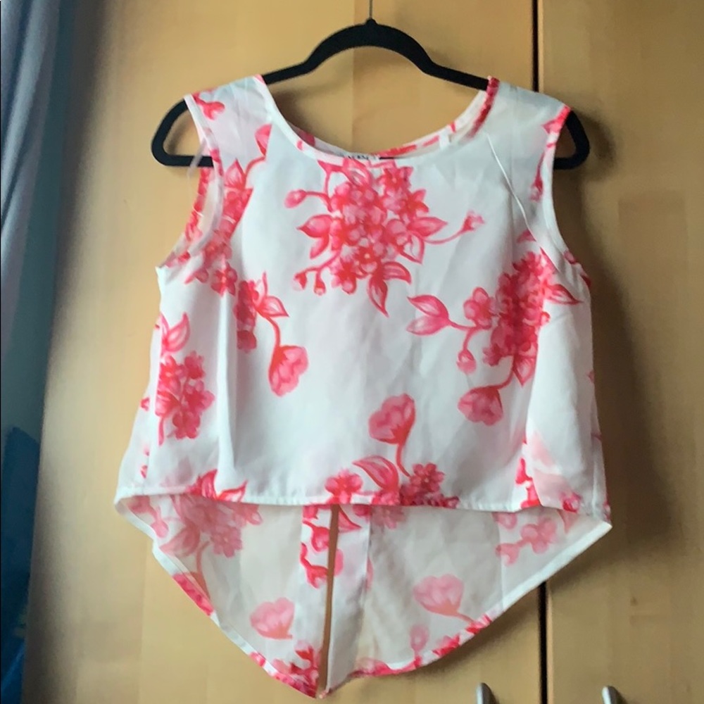 White and pink open back cropped top